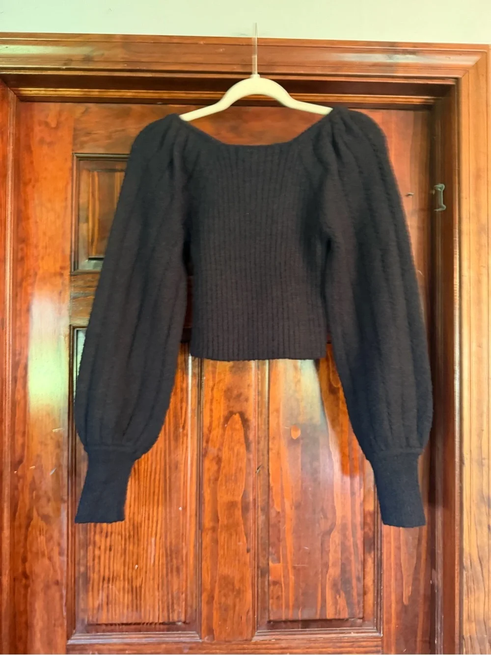 saltwater LUXE Black Off-the-Shoulder Cropped Puff-Sleeve Sweater